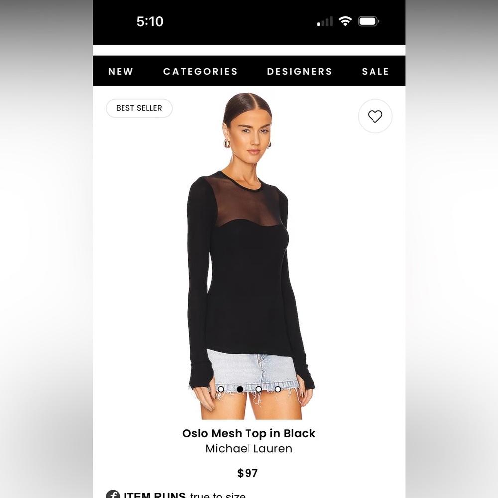 Black mesh top from Michael Lauren. Worn 1x ordered from Revolve
